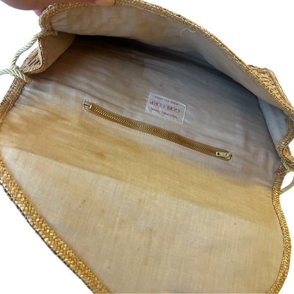 Vintage 1980s Woven Straw Evening Bag Clutch Shoulder Purse Gobi Corp Rope Strap - Picture 2 of 7